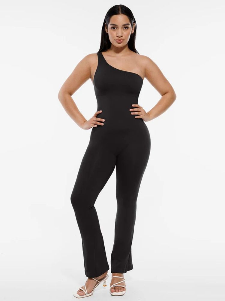 Shop The Edit Sloped Shoulders Shaping Jumpsuit With Flared Legs-picture-19