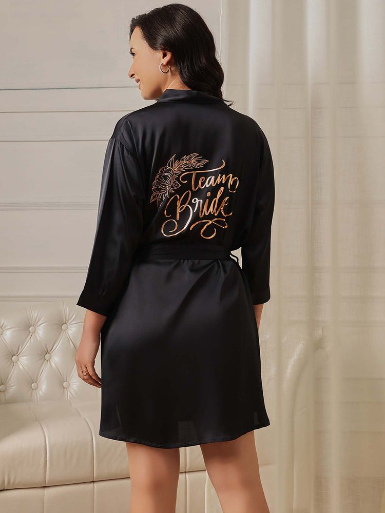 Clovia Luxurious Bridesmaid Short Robe In Dark Blue - Satin-image-49