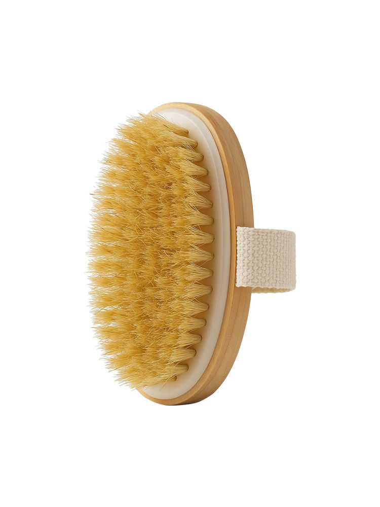 Kayanara Natural Bristle Dry Body Brush With Bamboo Base For Exfoliation & Improved Circulation