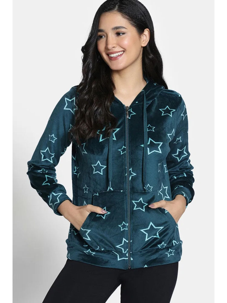 Zivame Knit Poly Velour Dark Sea Green Jacket-picture-14
