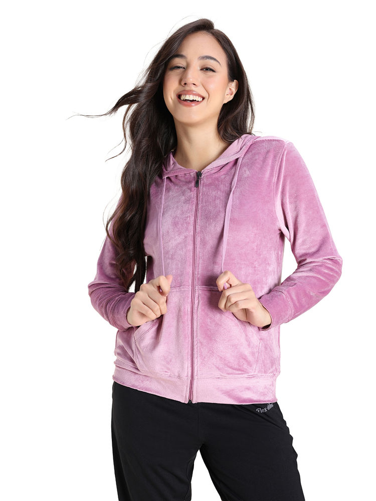 Zivame Knit Polyester Velour Lavender Jacket-picture-20