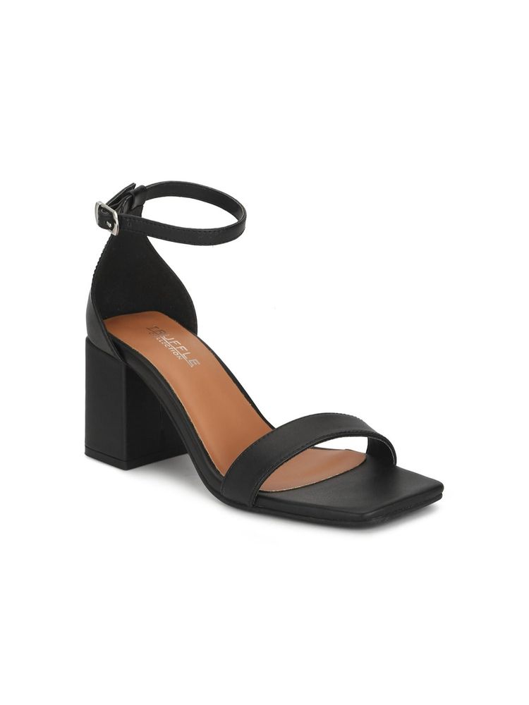 Truffle Collection Black PU Block Heel Sandals-image-36