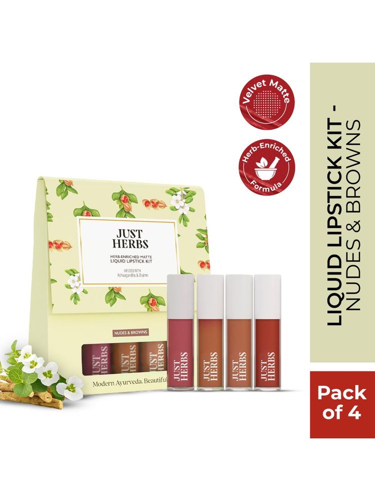 Just Herbs Herb Enriched Matte Liquid Lipstick Kit - Nude & Brown-picture-37