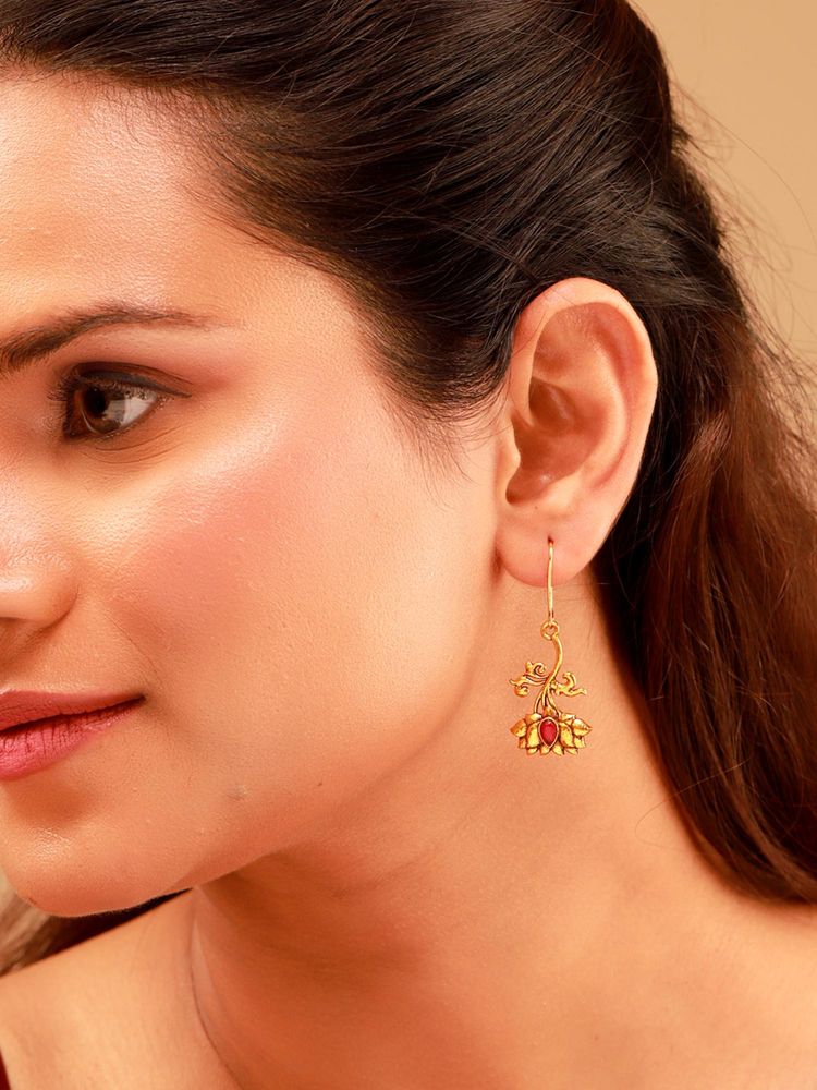 Voylla Pillars Of Time Lotus Drop Earrings-picture-0