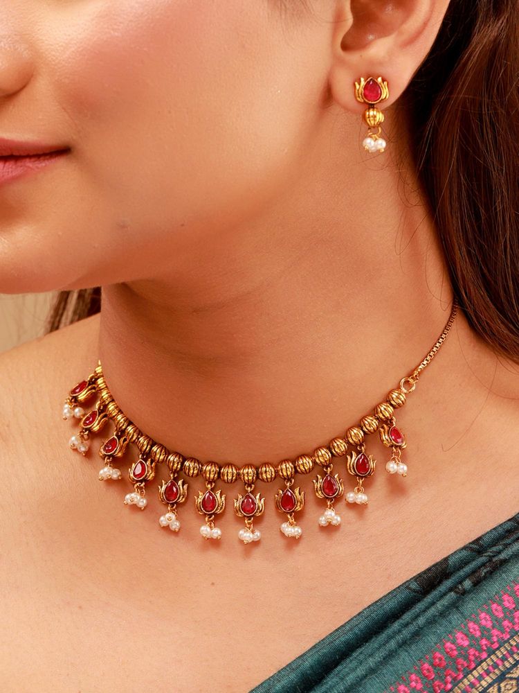 Voylla Pillars Of Time Teardrop Necklace Set-image-26