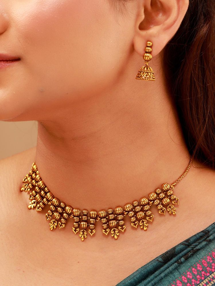 Voylla Pillars Of Time Ribbed Bead Choker Set-image-27