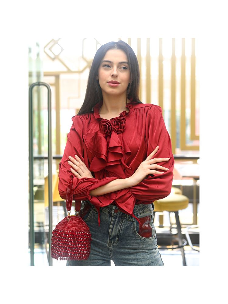 Odette Maroon Embellished/Sequined Suede Potli-image-22