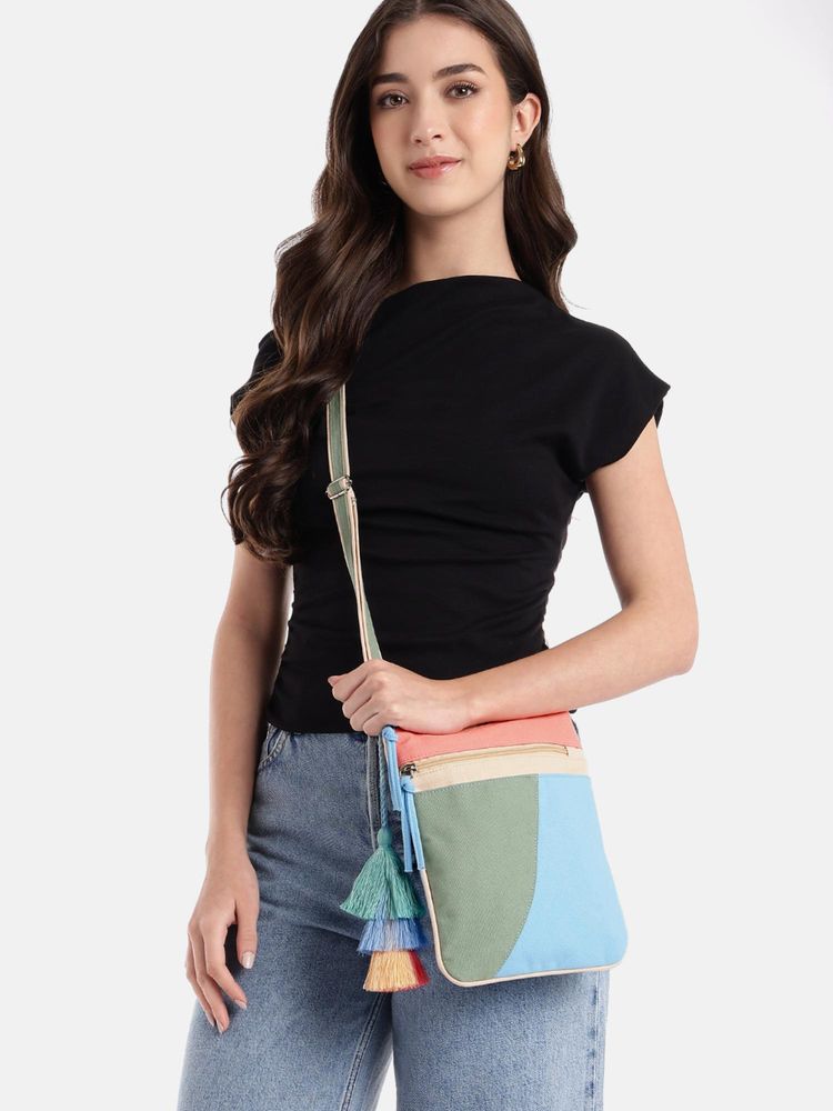 Anekaant Hue Multi-Color Cotton Canvas Colorblock Sling Bag-picture-16