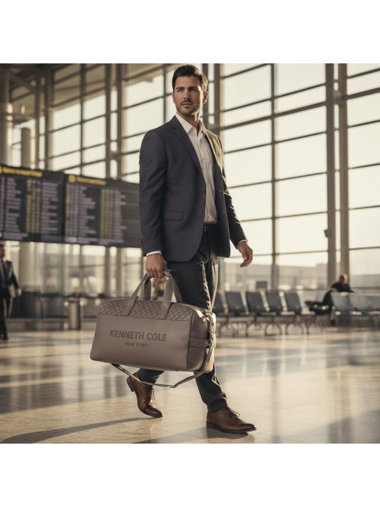 kenneth cole accessories Kenneth Cole Faux Leather Top Zip Travel Duffel Bag With Detachable Strap - Grey-picture-11