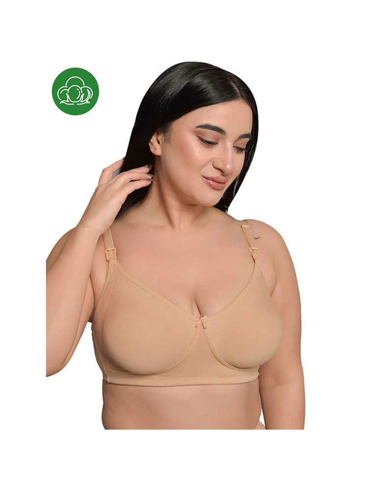 Inner Sense Plus Size Beige Organic Cotton Bamboo Non Padded Feeding Bra-picture-16