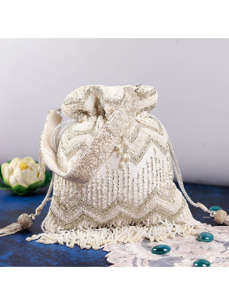 THE TAN CLAN Amaal White Potli Bag with Handle