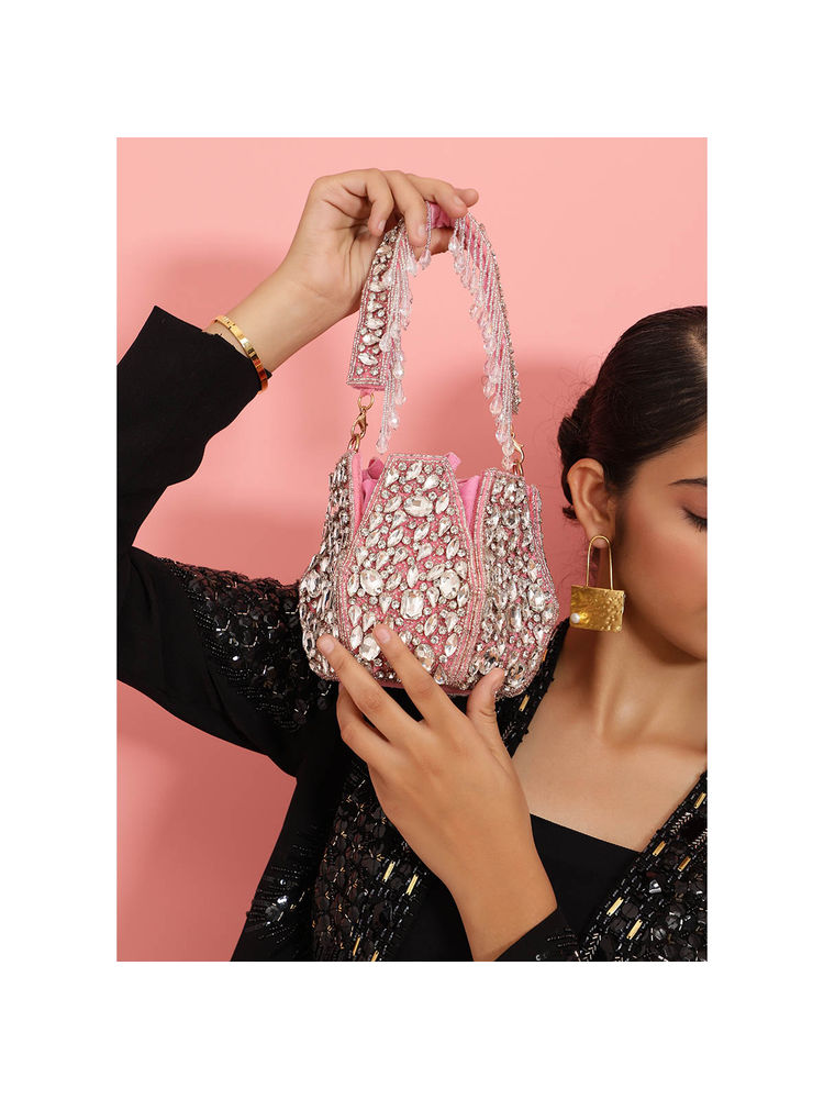 THE TAN CLAN Jhalak Pink Potli Bag with Handle-picture-22