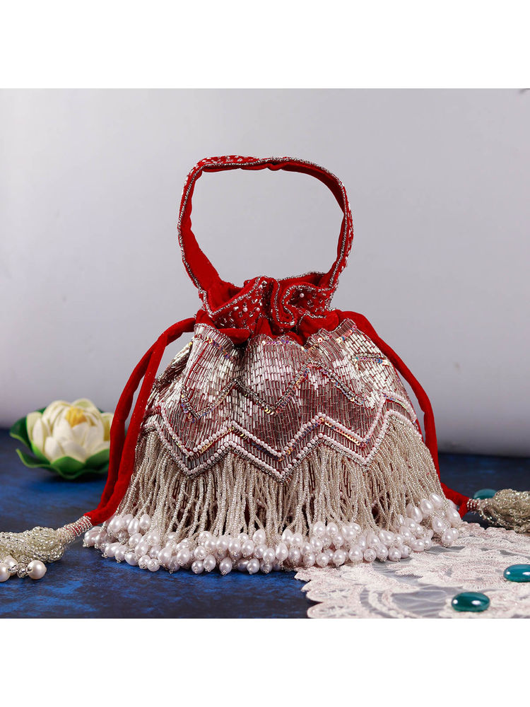 THE TAN CLAN Meher Red Potli Bag with Handle