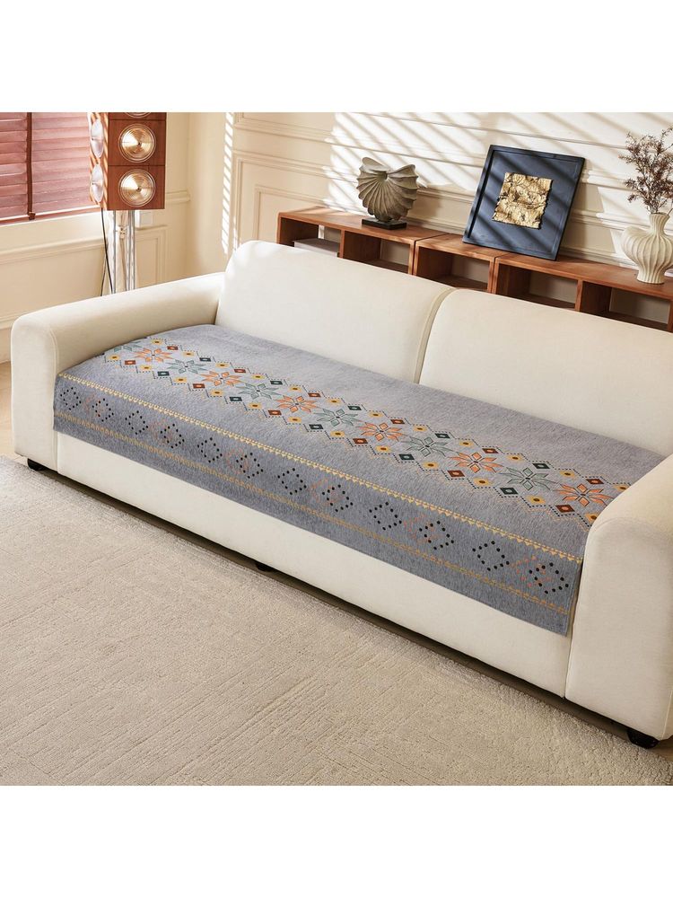 House of Quirk Four Seater Grey Chenille Jacquard Sofa Slipcover Soft Furniture Protector-image-22