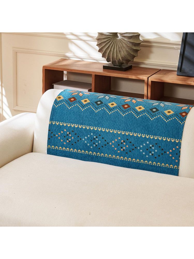 House of Quirk One Seater Blue Chenille Jacquard Sofa Slipcover Soft Furniture Protector-image-20