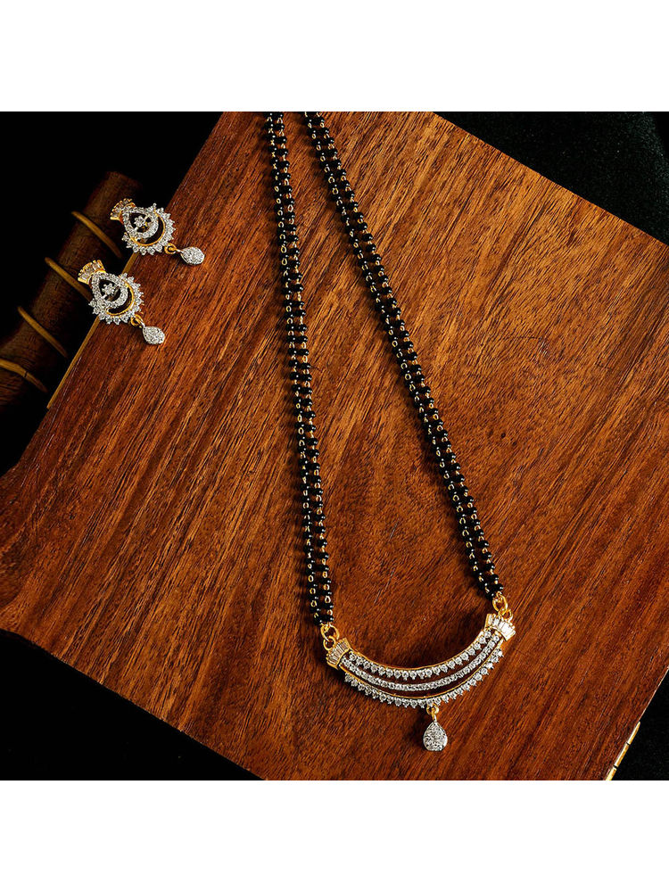 PANASH Gold-Plated & White Cz Stone-Studded Mangalsutra With Earrings