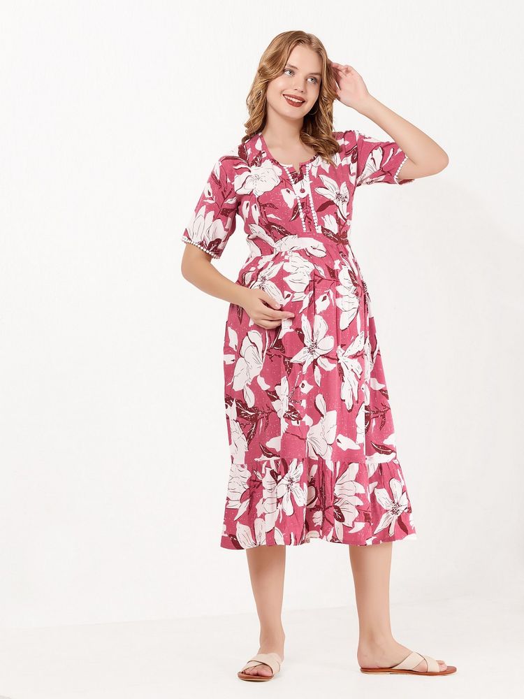 Quira Knee Length Maroon Maternity Dress-picture-14