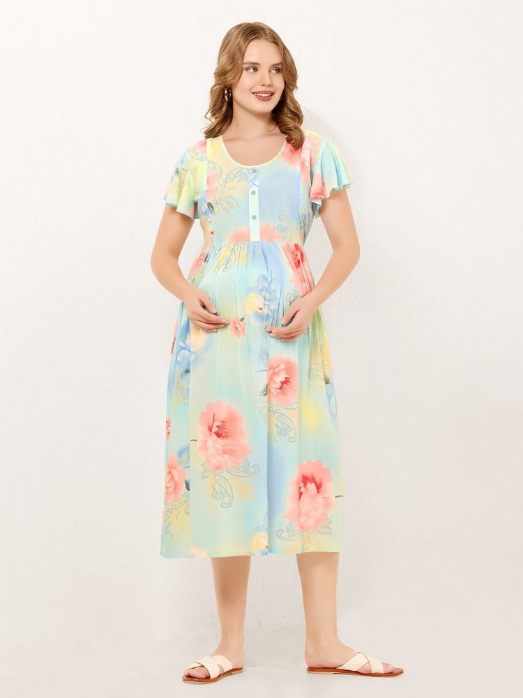 Quira Knee Length Blue Maternity Dress-picture-10