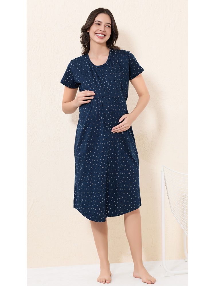 Quira Women Hosiery Printed Blue Maternity Nighty-picture-21