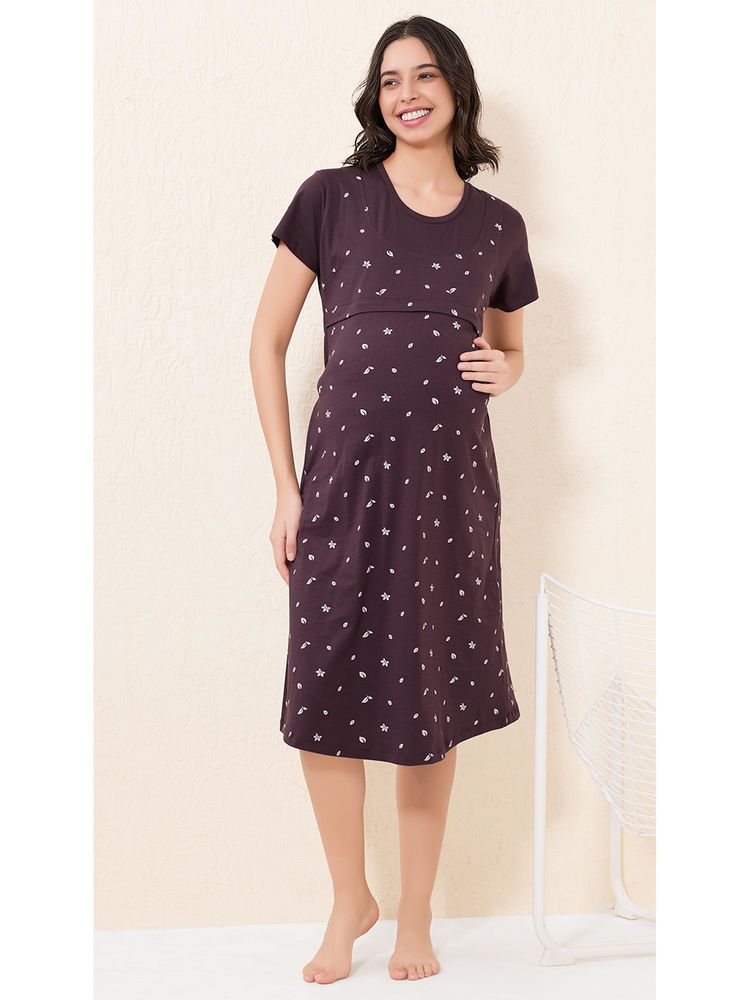 Quira Women Hosiery Printed Maternity Mauve Nighty-picture-12