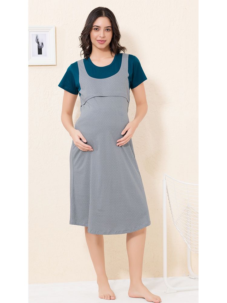Quira Women Hosiery Printed Grey Maternity Nighty-picture-27