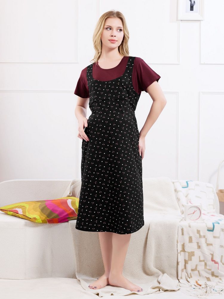 Quira Women Hosiery Printed Black Maternity Nighty-picture-17