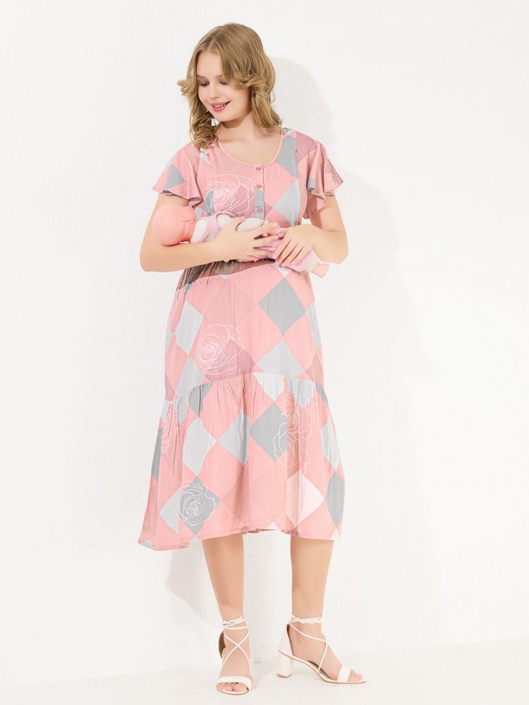 Quira Knee-Length Long Pink Maternity Dress-picture-25