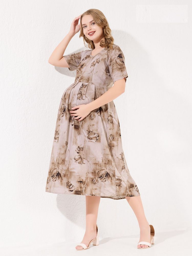 Quira Knee Length Brown Maternity Dress-picture-13