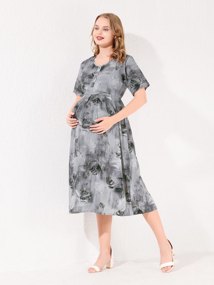 Quira Knee Length Grey Maternity Dress-picture-28