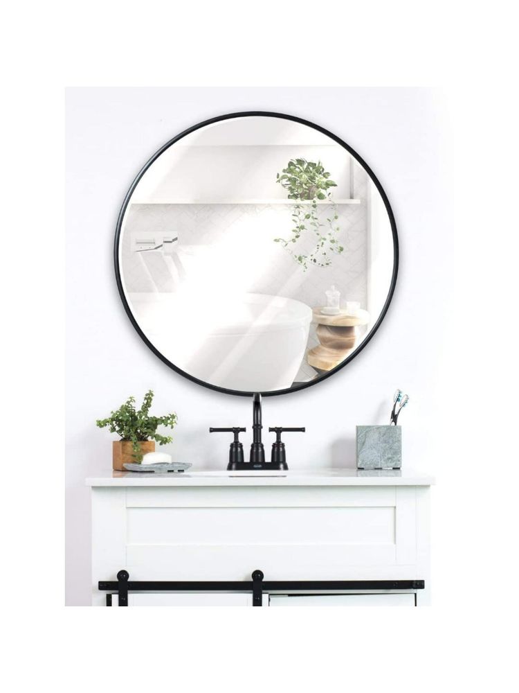CasaGold 32 Inch Black Round Mirror in Metal Frame-image-27
