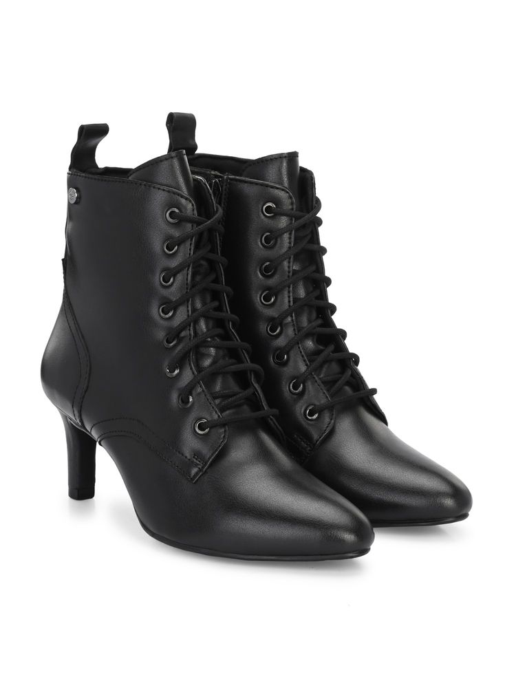 Delize Womens Solid Black Ankle Casual Derby Boots-image-16
