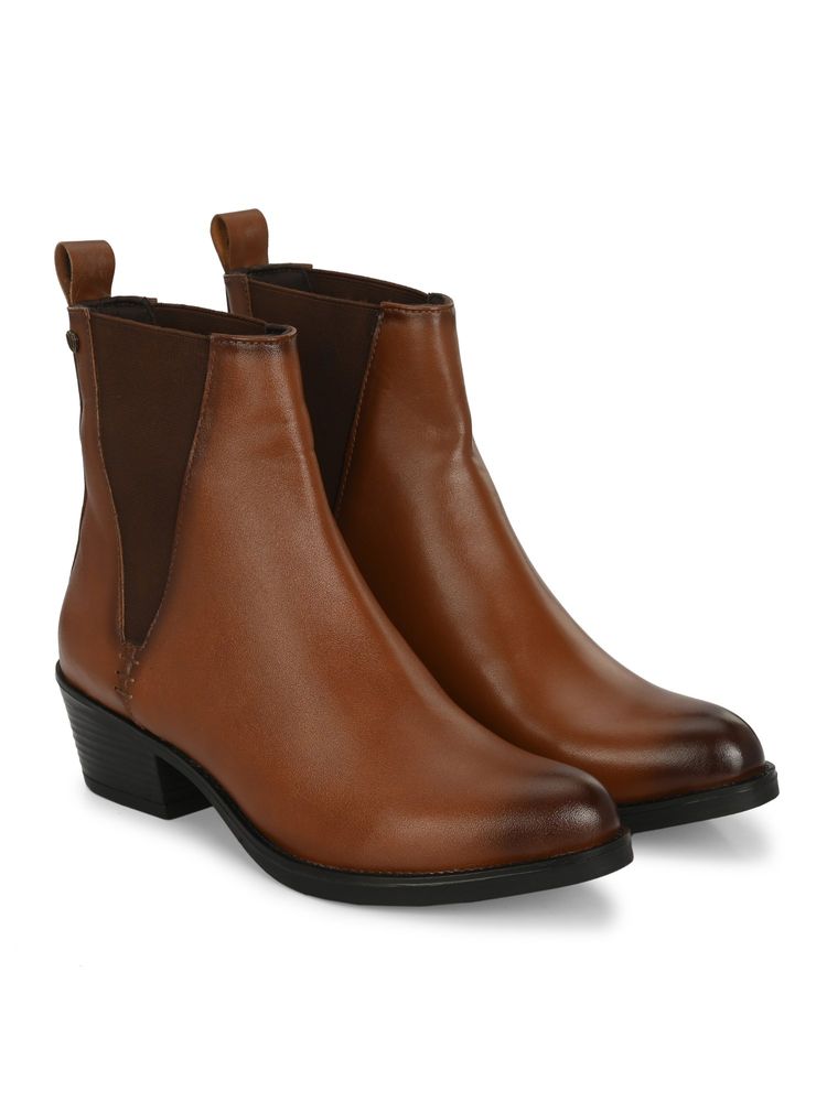Delize Womens Solid Tan Chelsea Boots-image-36