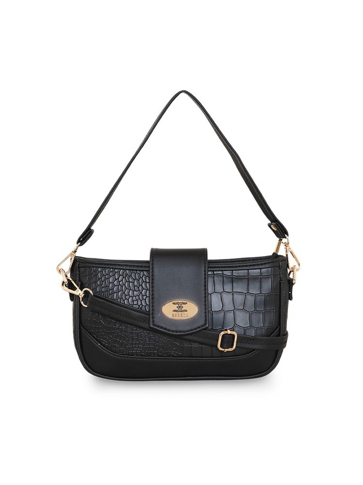 ESBEDA Black Color Croco Texture Crossbody Medium Sling Bag For Women