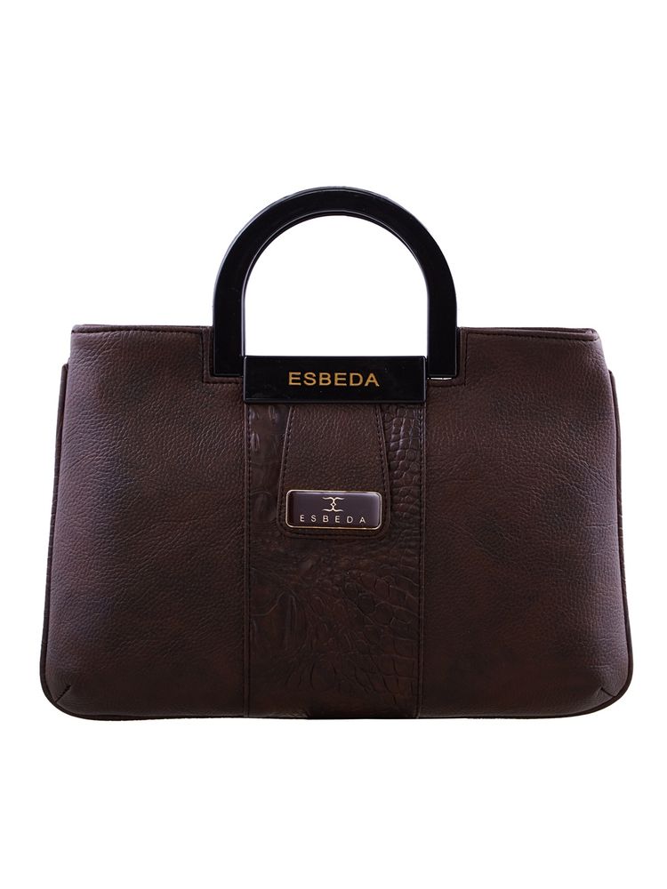 ESBEDA Dark Brown Color Dry Milk Croco Texture Medium Handbag For Women