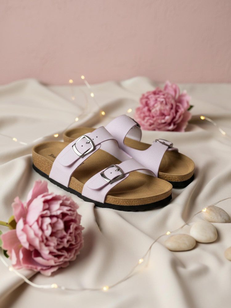 EZOK Purple Synthetic Slip On With Buckle Sandals-image-2