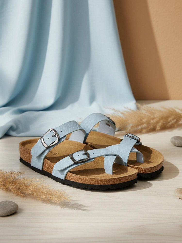 EZOK Blue Synthetic Slip On With Buckle Sandals-picture-15