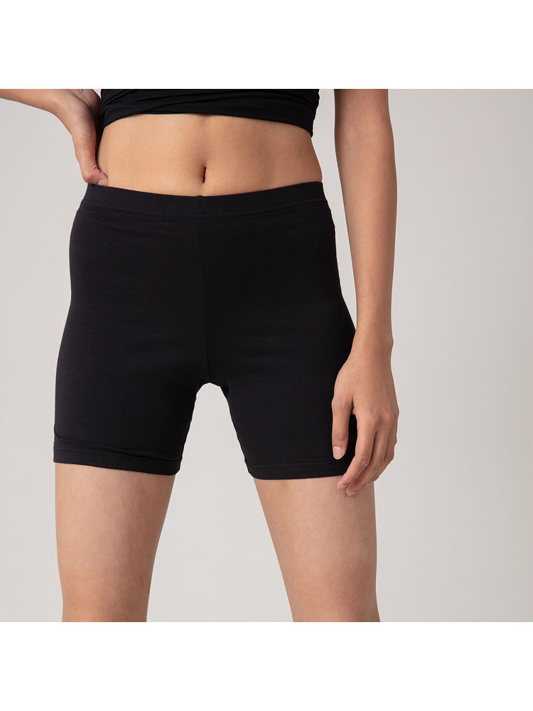 Nykd by Nykaa Stretch Cotton Cycling Shorts - Black NYP083