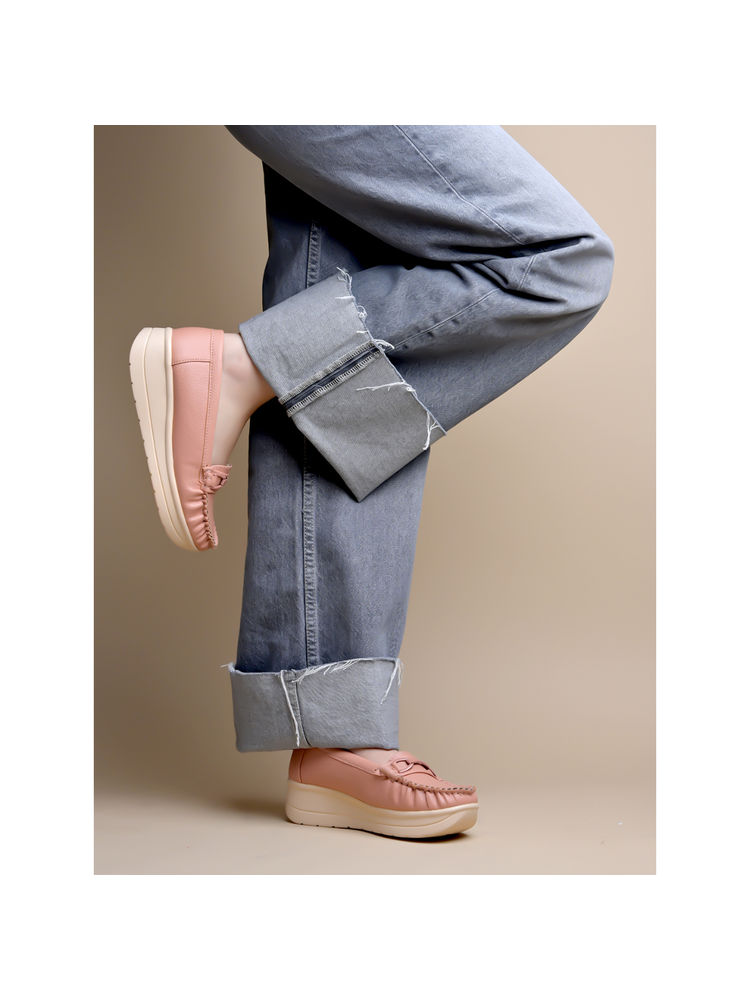 Shoetopia Women Upper Bow Detailed Peach Loafers-picture-30