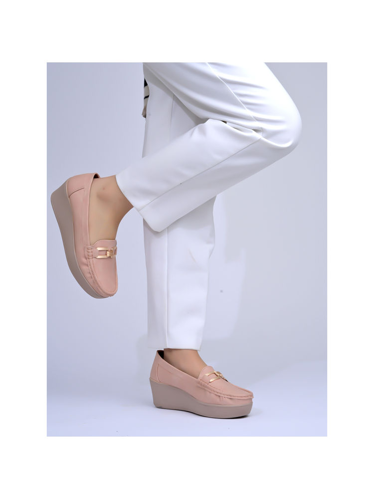 Shoetopia Women Upper Buckle Detailed Peach Loafers-picture-28