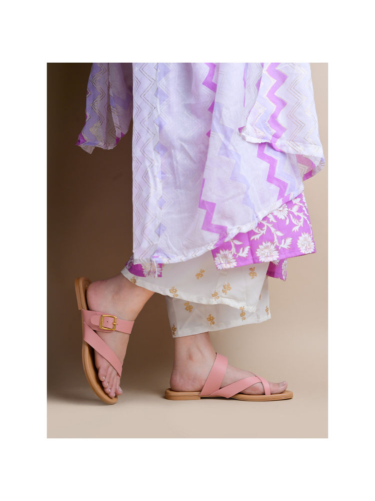 Shoetopia Women Stylish Side Buckle Detailed Peach Flats-picture-18