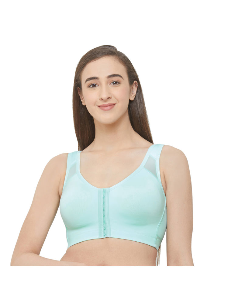 SOIE Front Closure Full Coverage Non Padded Non Wired Posture Correction Bra-Aqua