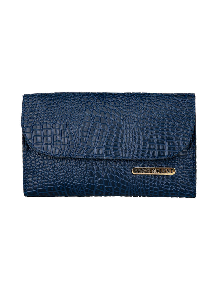 Bagsy Malone Stylish Crocodile Print Clutch - Blue