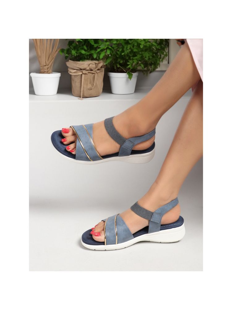 Carlton London Navy Blue Round Toe Solid Women Sandal-image-41