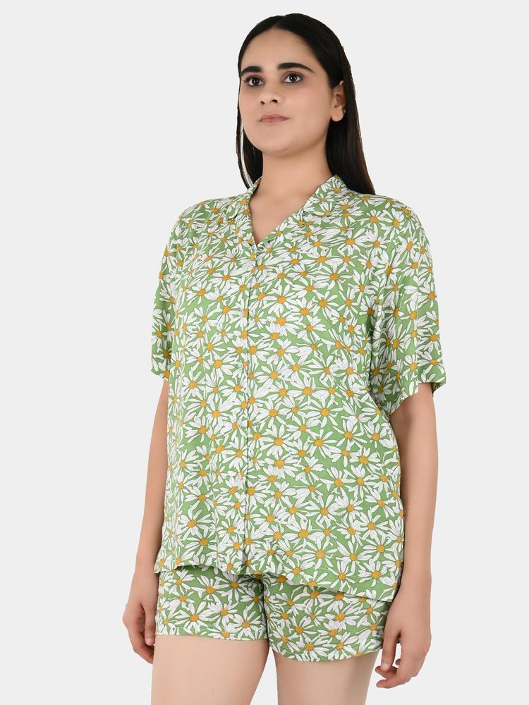 Blissence Green Daisey Dee Floral Printed Night Suit-picture-12