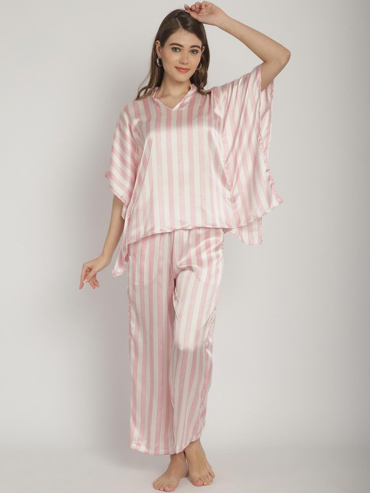 Blissence White and Pink Satin Nightsuit-image-23