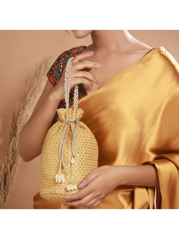 Priyaasi Umang Yellow Embroidered Sequined Potli Bag-image-5