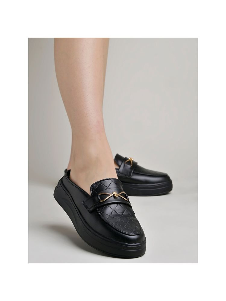 Shoetopia Smart Casual Comfortable Black Loafers for Women-image-28