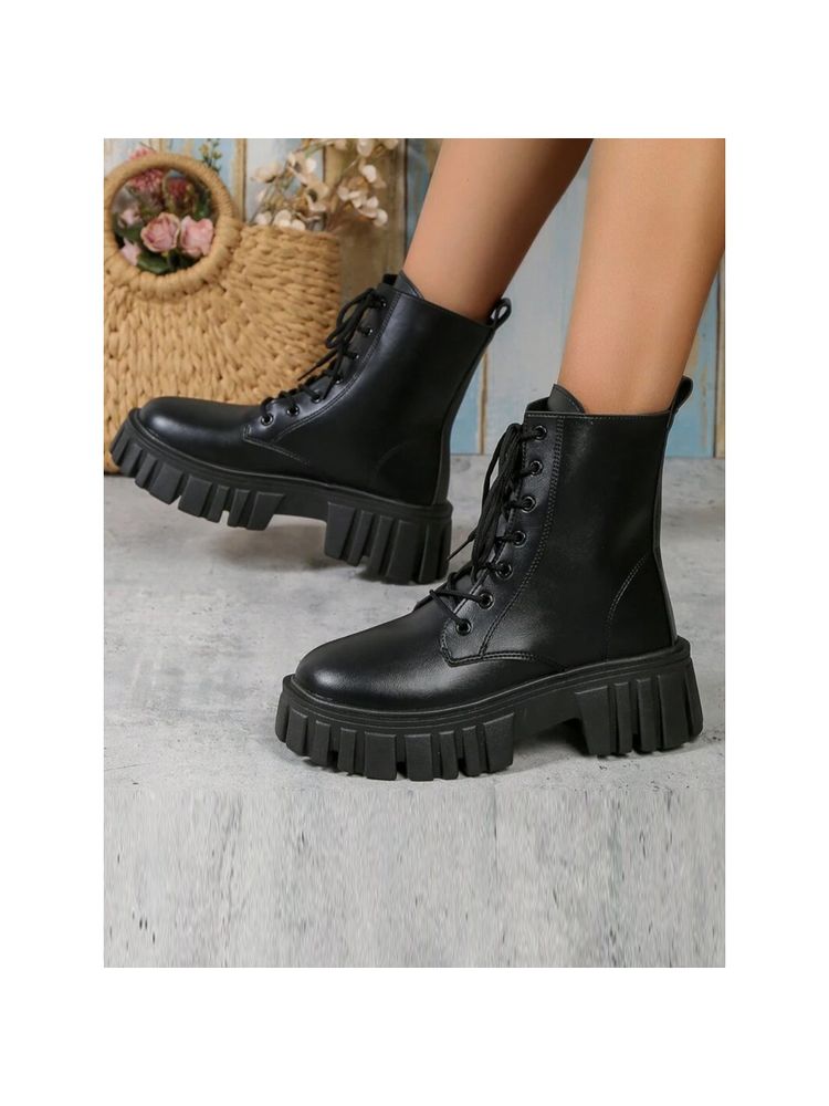 Shoetopia Smart Casual Mid Top Black Boots for Women-picture-28