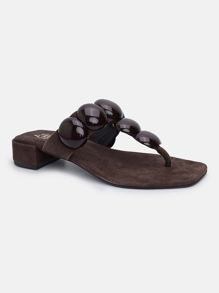 Tao Paris Brown Leather Square Toe Pair Of Sandals