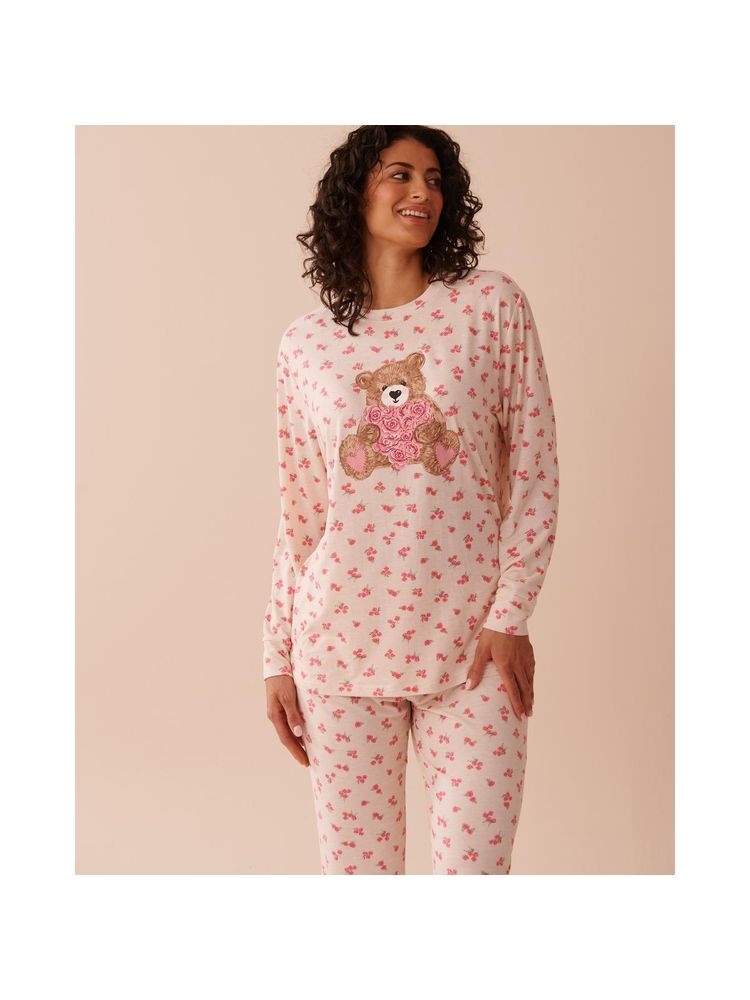 La Vie En Rose Teddy Bear and Rose Print Super Soft Long Sleeve T-Shirt-picture-34
